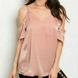ANNABELLE Cold Shoulder Top Blush Shimmery Small